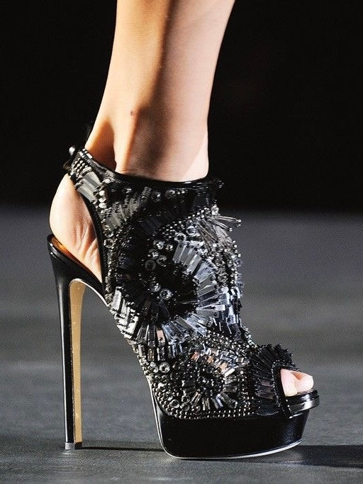 Dsquared2 Crystal Open Toed Wedge Runway Heels - 37