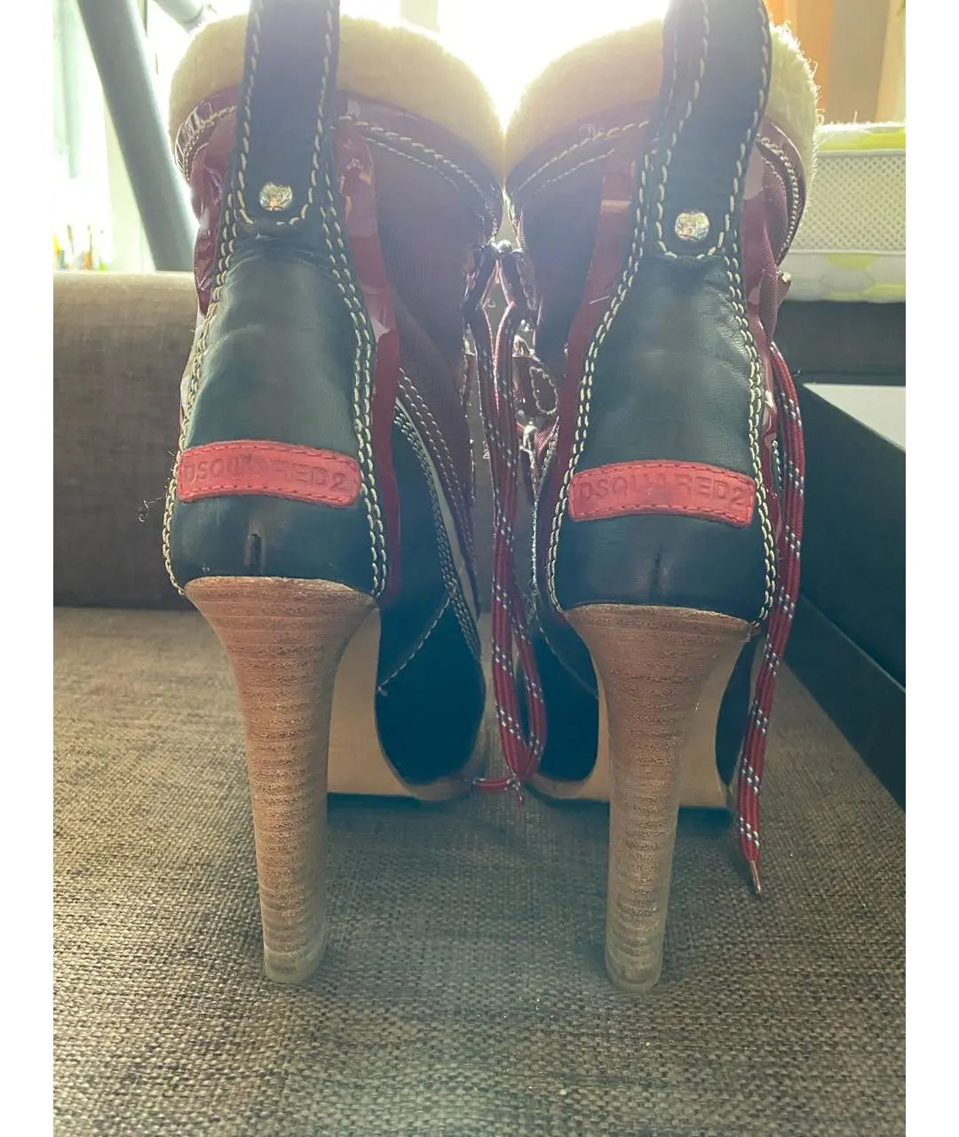 Dsquared2 Shearling Ankle Boots Green & Red - 38/38.5