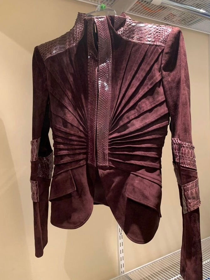 Gucci by Tom Ford S/S 2004 Python Suede Burgundy Jacket - S