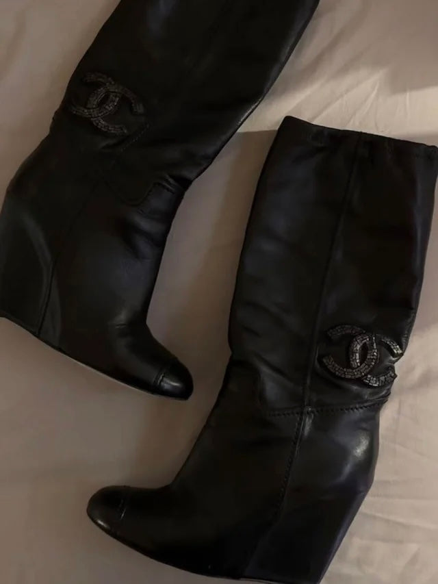 Chanel Crystal Wedge Boots - 41