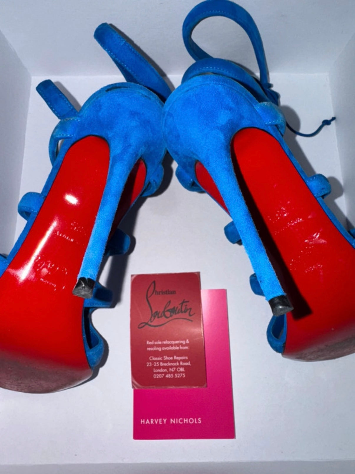 Christian Louboutin Blue Suede Amazoulo 100 Gladiator Heels - 38.5