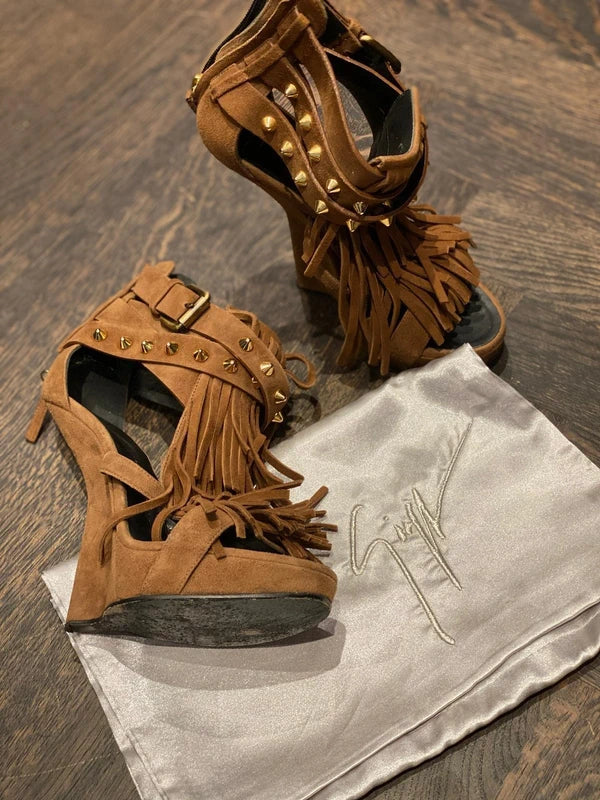 Giuseppe Zanotti Suede Fringe Wedge Heel - 37/38