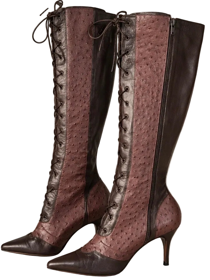 Dior Galliano Ostrich Lace Up Boots - 40/40.5