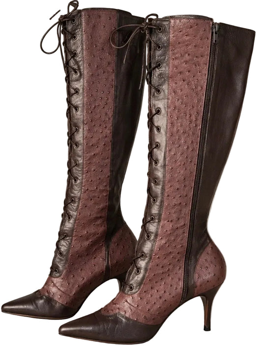 Dior Galliano Ostrich Lace Up Boots - 40/40.5