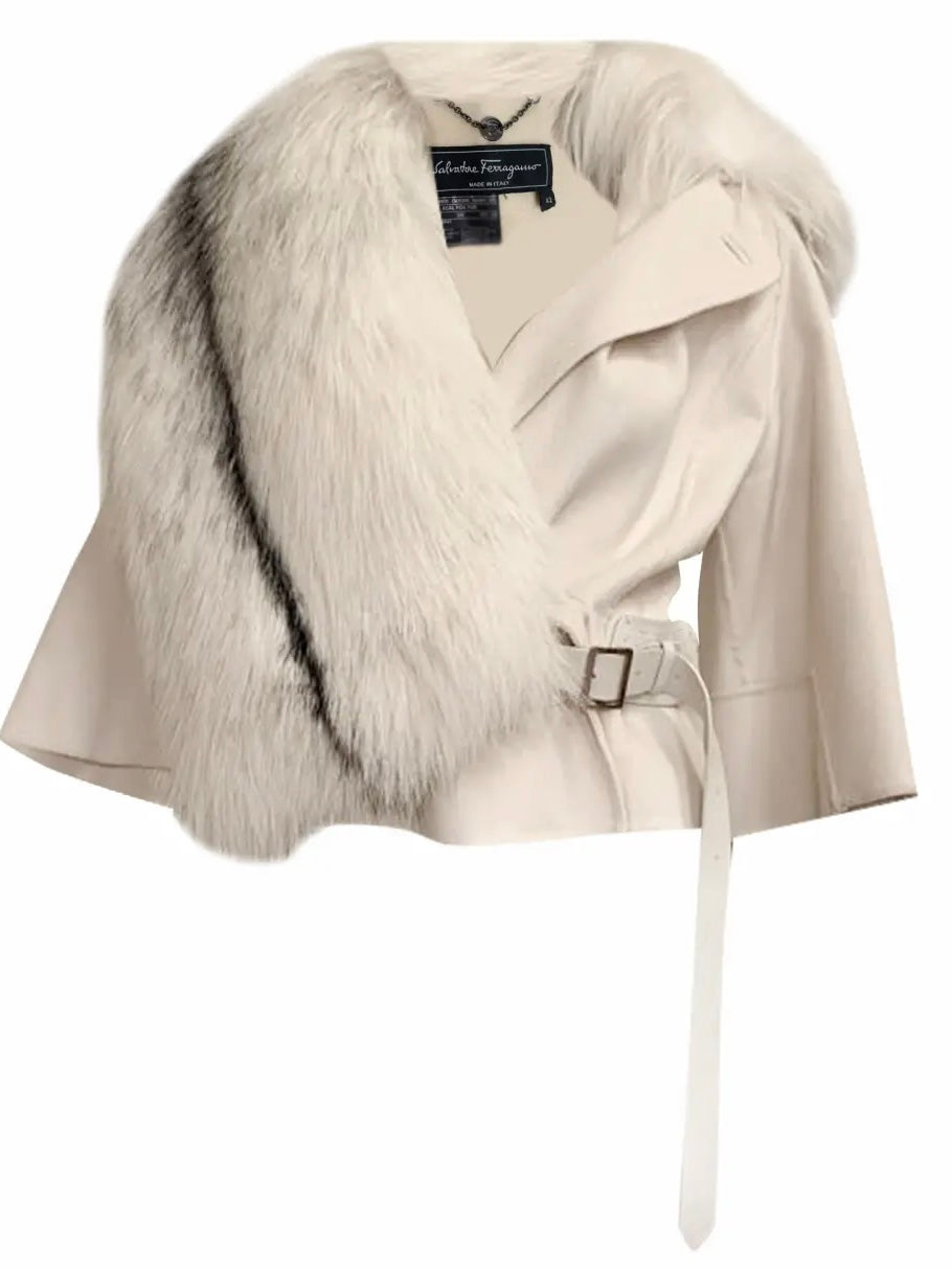 Ferragamo Fox Fur Belted Cape - S