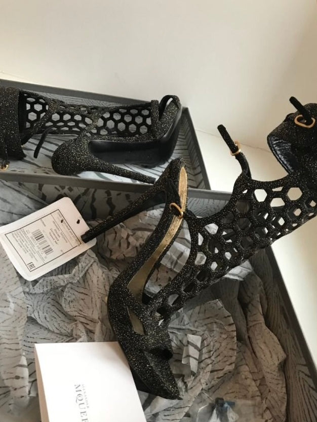 Alexander McQueen Glitter Gladiator Heels Brand New - 38.5