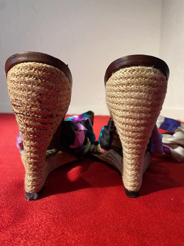 Emilio Pucci Tie Up Lace Wedge Heels - 38
