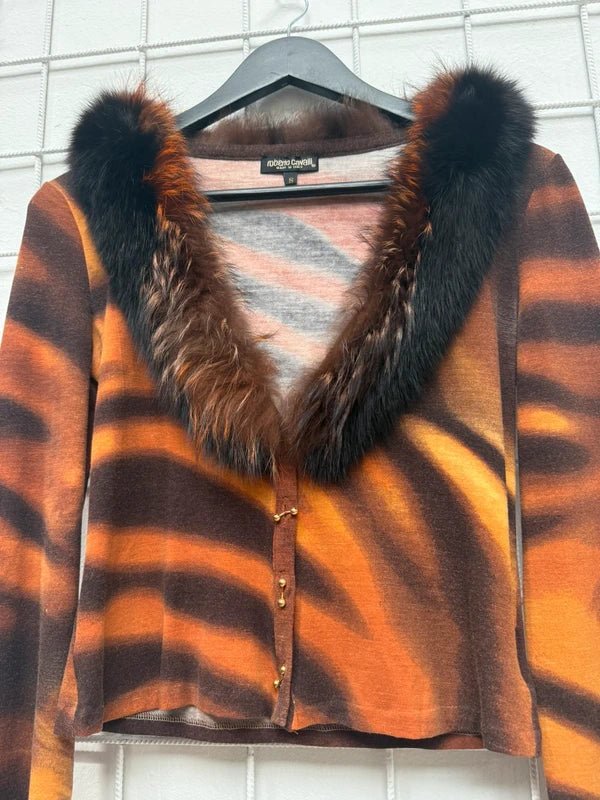 Roberto Cavalli F/W 2000 Tiger Fur Cardigan Top - S