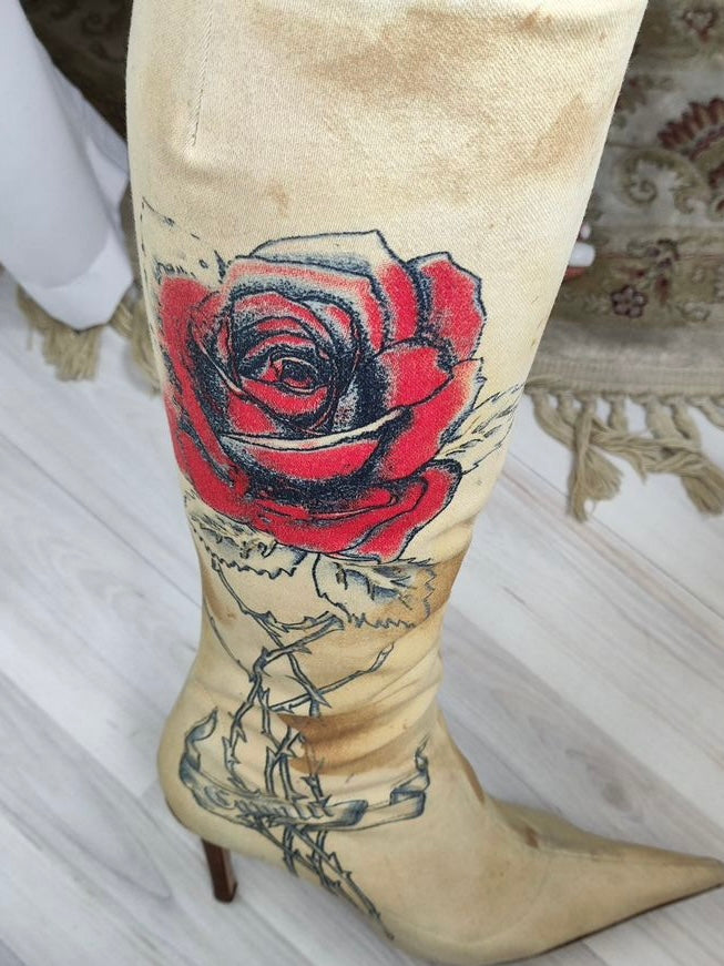 Roberto Cavalli Tattoo Boots- 39/39.5
