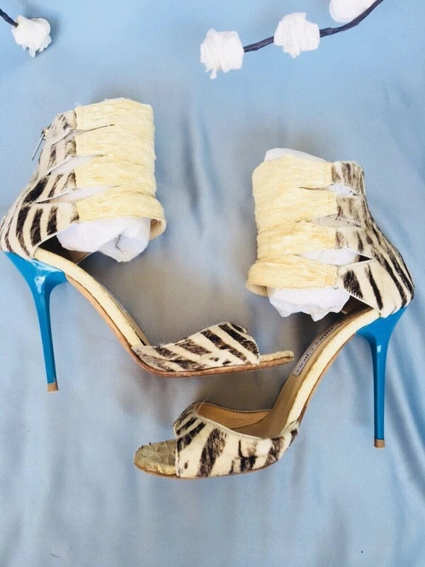 Jimmy Choo Python and Pony Hair Gladiator Heels - 37, 38.5 + 39