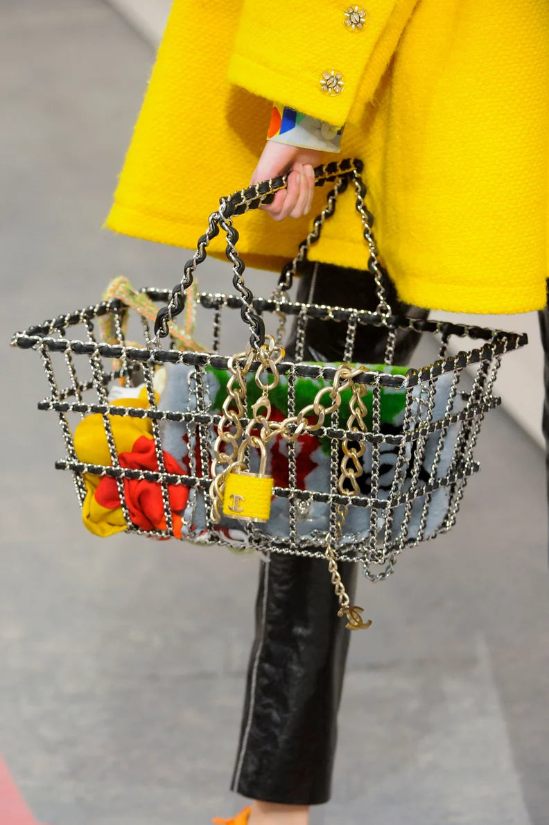 Chanel 2014 Runway Yellow Tweed Padlock Necklace