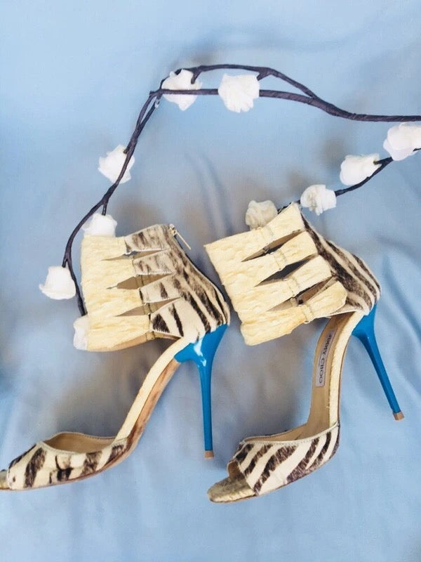 Jimmy Choo Python and Pony Hair Gladiator Heels - 37, 38.5 + 39
