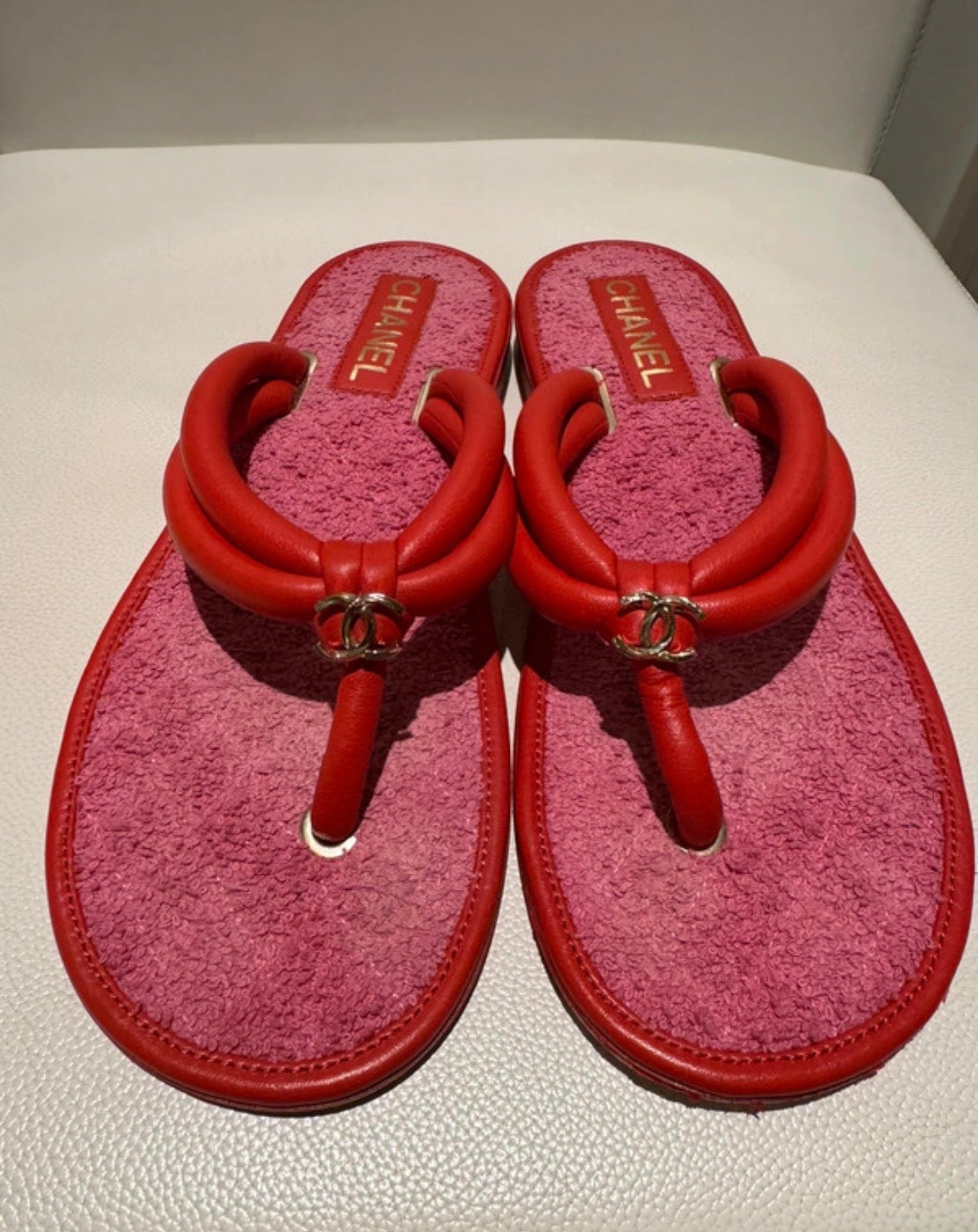 Chanel Terrycloth Flip Flop Sandals Pink - 39
