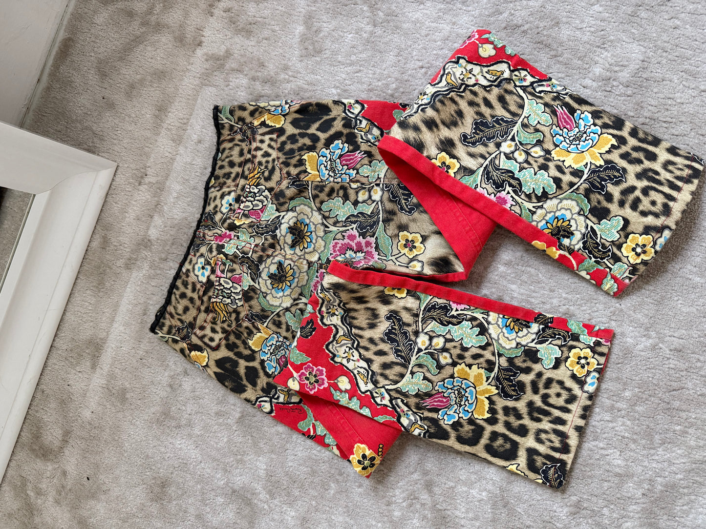 Roberto Cavalli Cheongsam Leopard Print Jeans - M