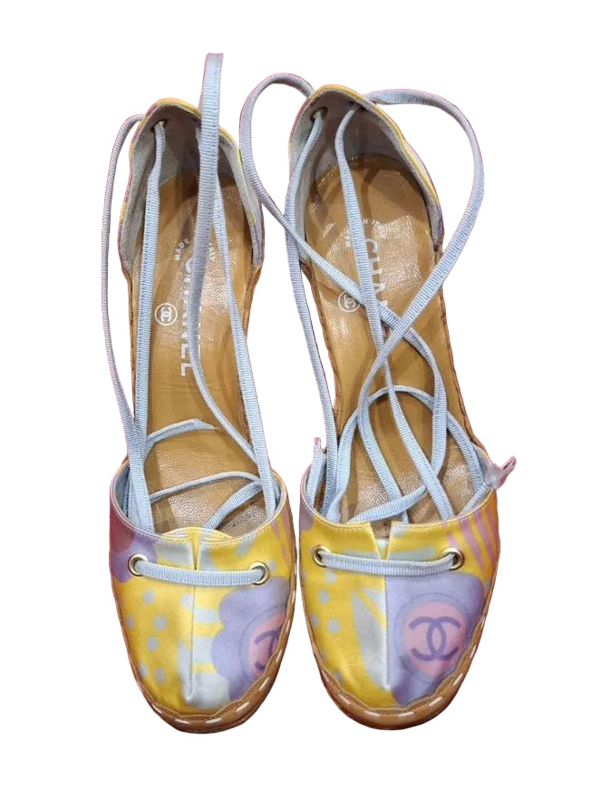 Chanel 2003 Lace Up Pump Heels - 37 + 38.5