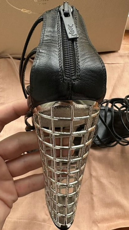 YSL Cage Heels Black with Silver Heel - 41