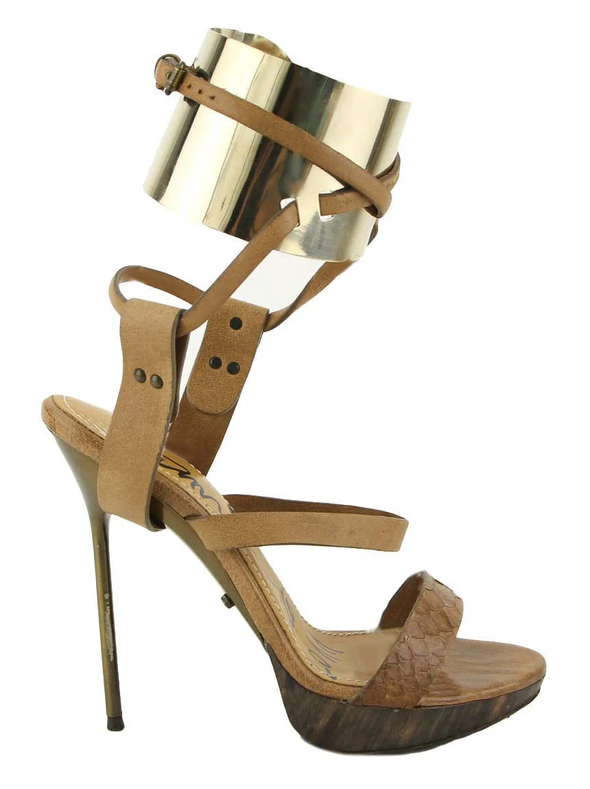 Lanvin Python Metal Anklet Cage Heel - 36