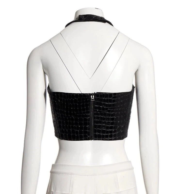 Tom Ford 2019 Faux Croc Embossed Halterneck Top - M