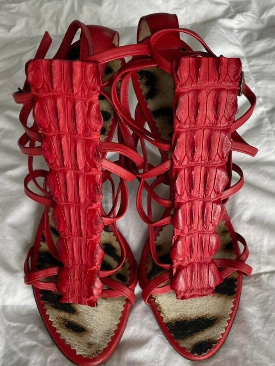 Roberto Cavalli Summer 2005 Crocodile Gladiator Heels - 37