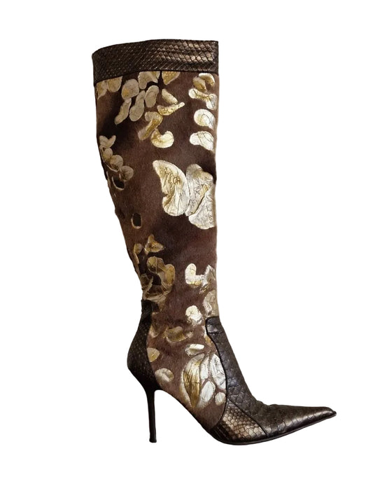 Gianmarco Lorenzi Python Embroidered Knee High Boots - 36