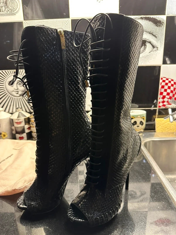 Versace 2015 Python Open Toe Boots - 40