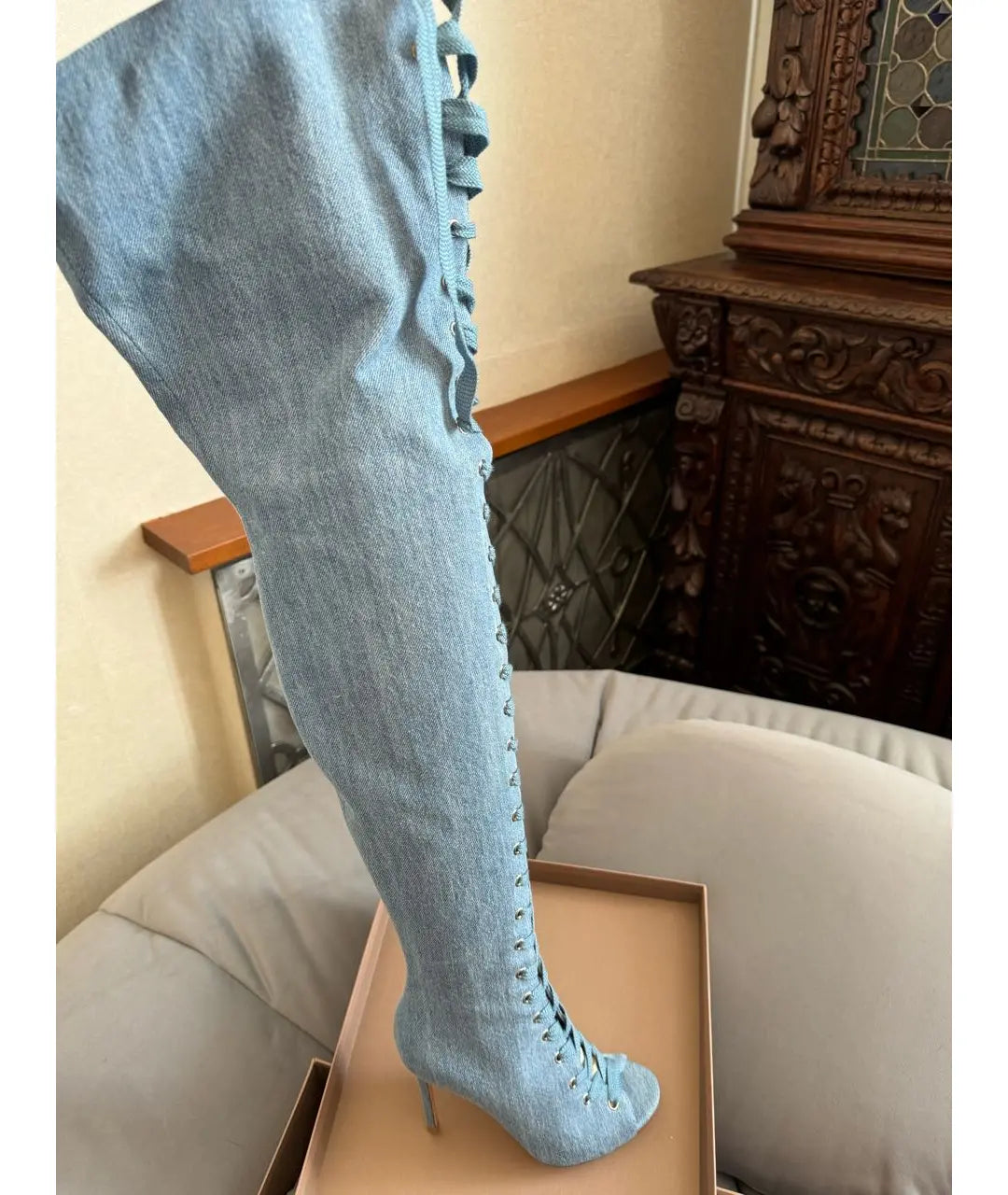 Gianvito Rossi Marie Denim Lace Up Boots Brand New - 37