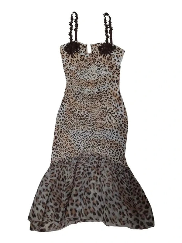 Cavalli Leopard Print Fishtail Dress - M