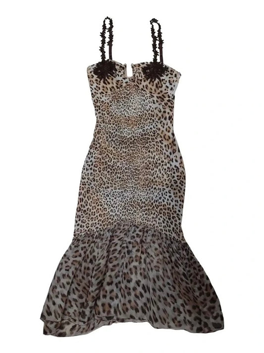 Cavalli Leopard Print Fishtail Dress - M