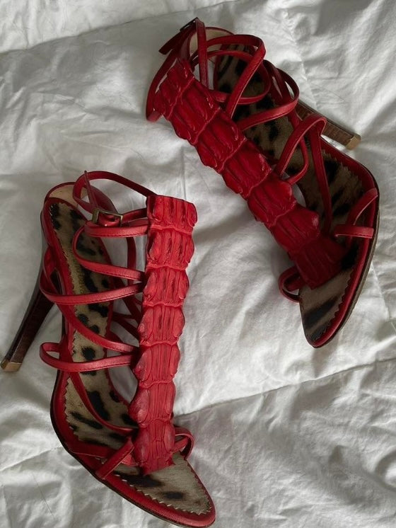 Roberto Cavalli Summer 2005 Crocodile Gladiator Heels - 37