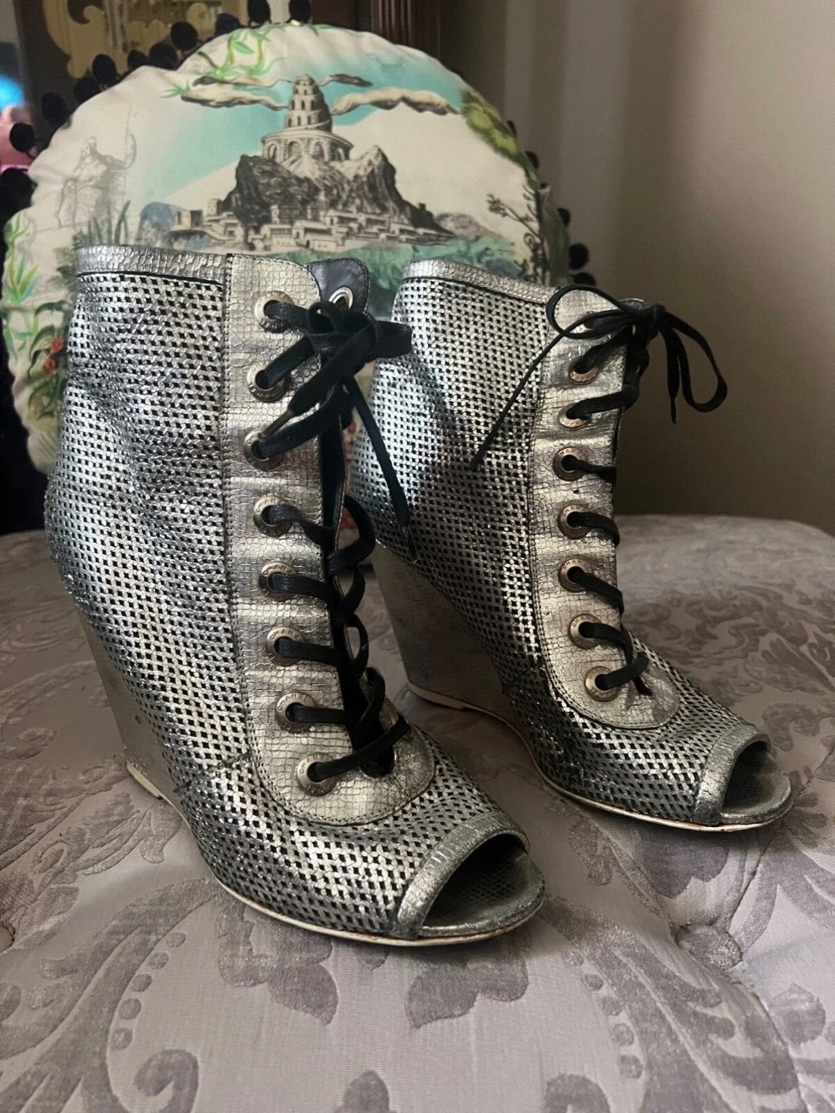 Chanel Silver Wedge Boots - 39