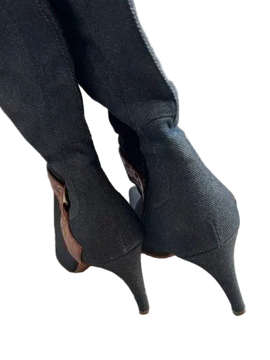 Dior Galliano Croc Detail Denim Boots - 38/38.5