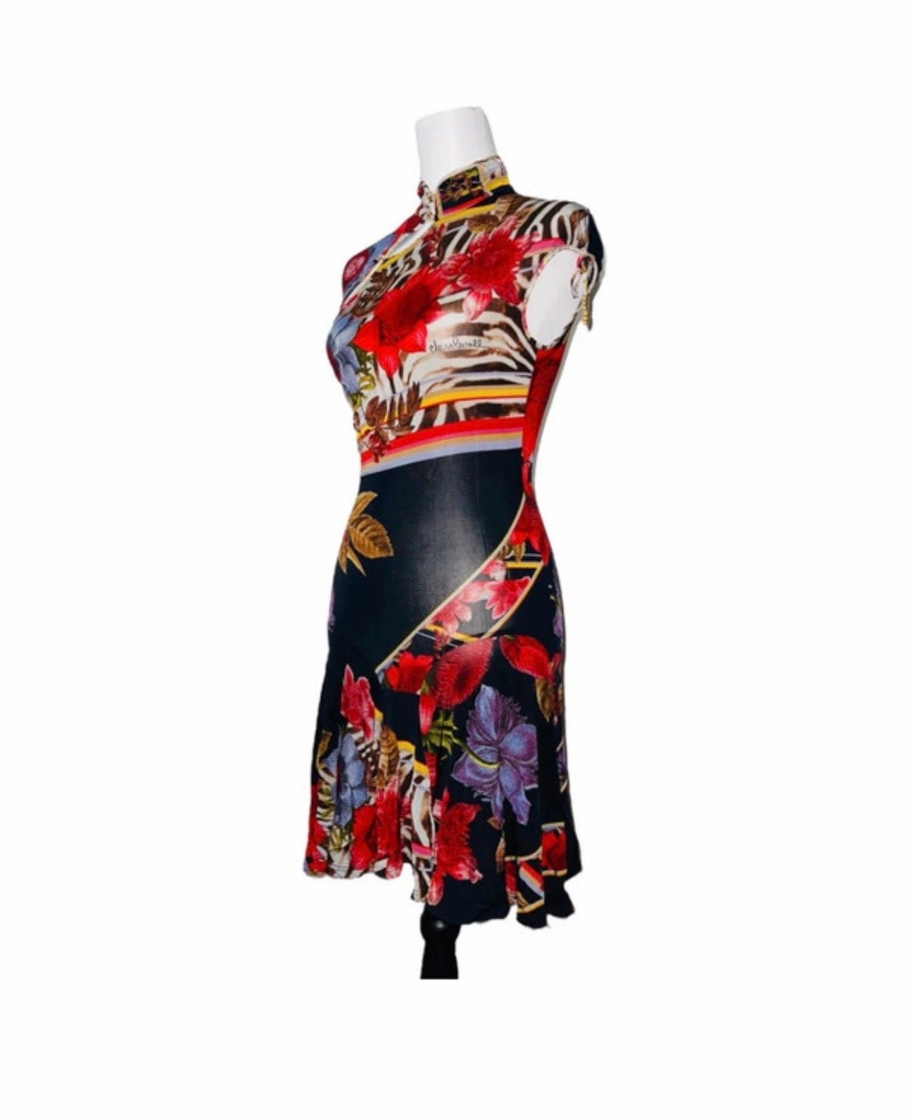 Cavalli Zebra Cheongsam Mini Dress - M