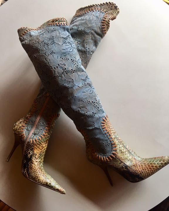 Gianmarco Lorenzi Lazer Heart Cut Out Python Boots - 36.5