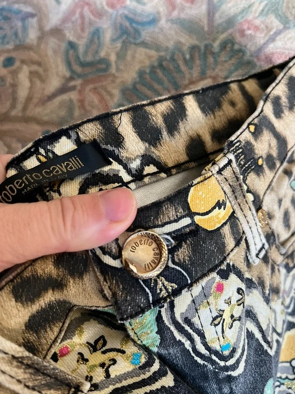 Roberto Cavalli Cheongsam Leopard Print Jeans - M