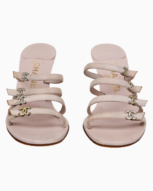 Chanel Rhinestone Strappy Heels - 37.5