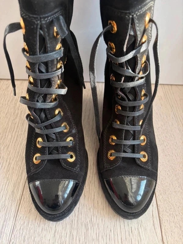 Chanel 2016 Suede Wedge Lace Up Boots - 39,40.5 + 41