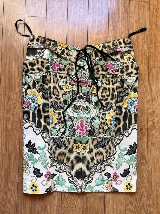 Roberto Cavalli Cheongsam Corset Lace Up Skirt - M