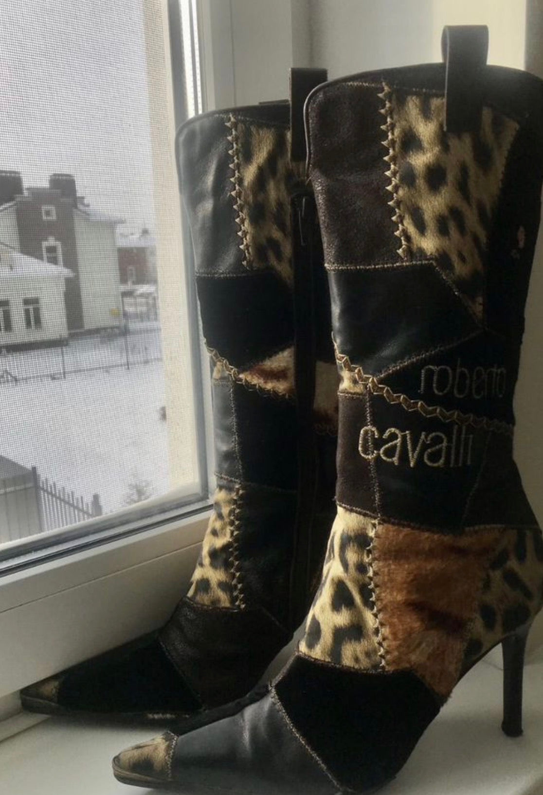 Roberto Cavalli Leopard Print Patchwork Boots - 40