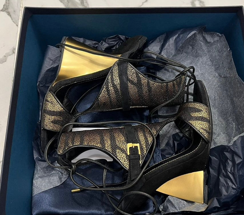 Sergio Rossi Runway Stingray Wedge Heels Brand New - 37/37.5