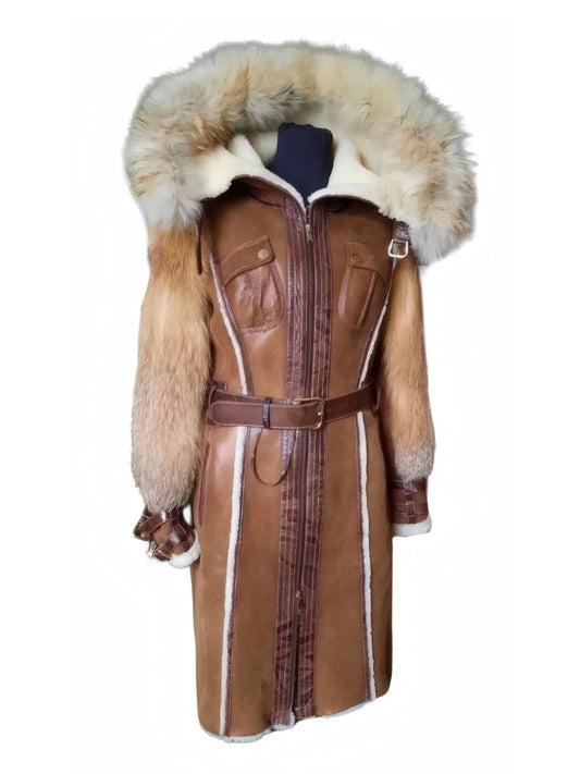 Dolce & Gabbana Shearling Coat with Fur Trim - M