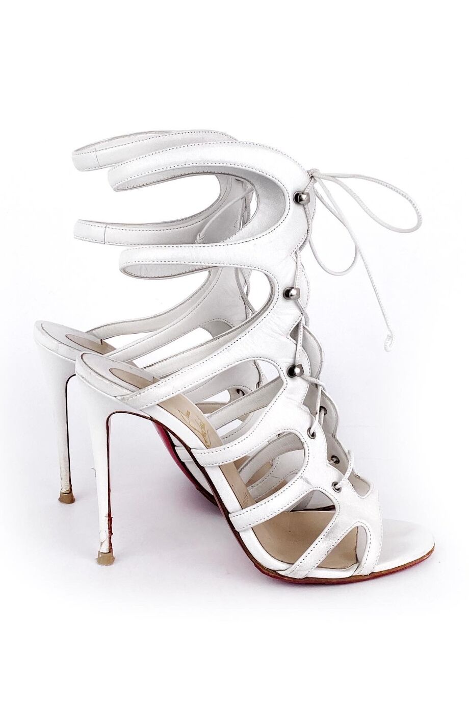 Christian Louboutin Amazoulo All White Gladiator Heels - 37.5