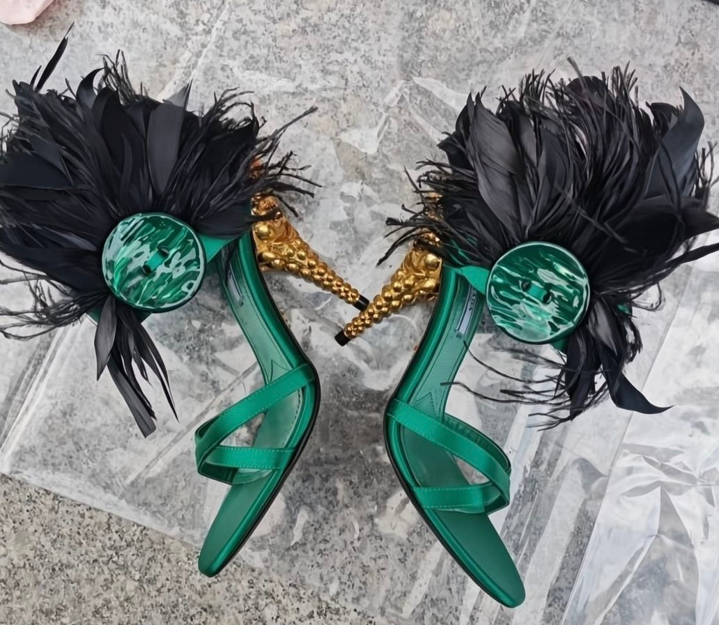 Prada Embellished Feather Heels - 38