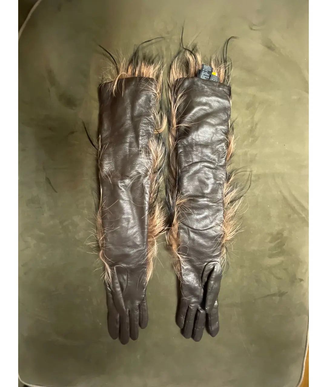 Fendi Fox Fur Leather Long Arm Gloves