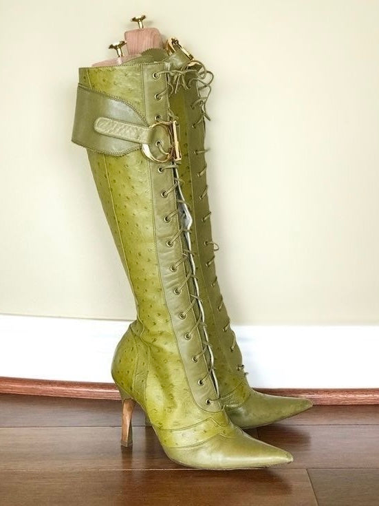 Dior Galliano Ostrich Leather CD Boots -  38