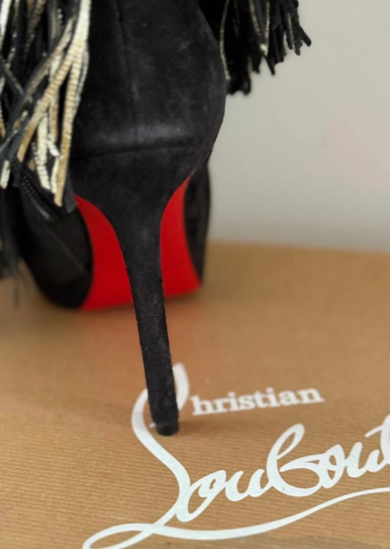 Christian Louboutin Bolcheva 120 Black Gold Fringe Thigh High Boots - 37.5