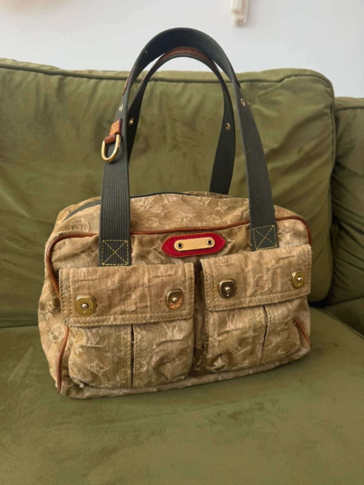 Louis Vuitton x Takashi Murakami Khaki Denim Camo Bag