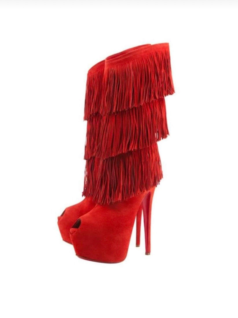 Christian Louboutin Tina Highness Fringe Boots - 37.5/38