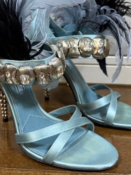 Prada Embellished Feather Heel Blue  - 38