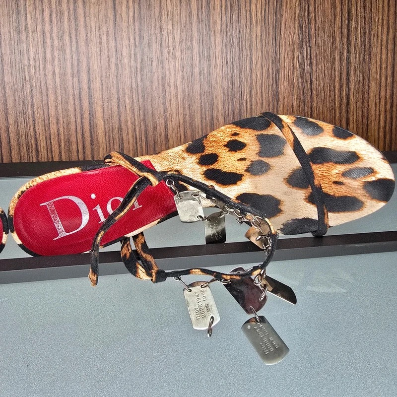 Dior Galliano Leopard Print Dog Tag Heels - 38
