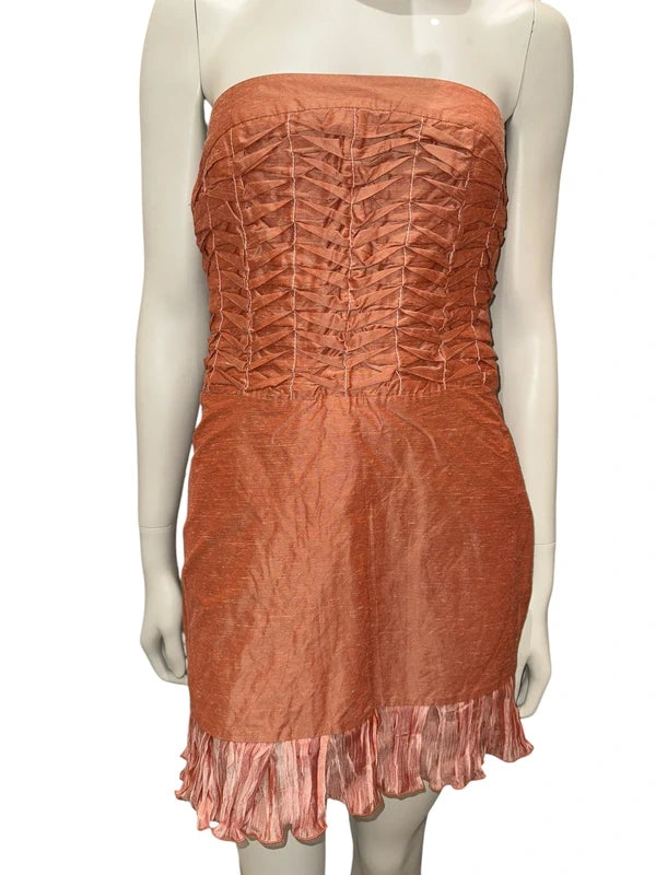 Alexander Mcqueen 1990s Pink Pleated Strapless Dress - S
